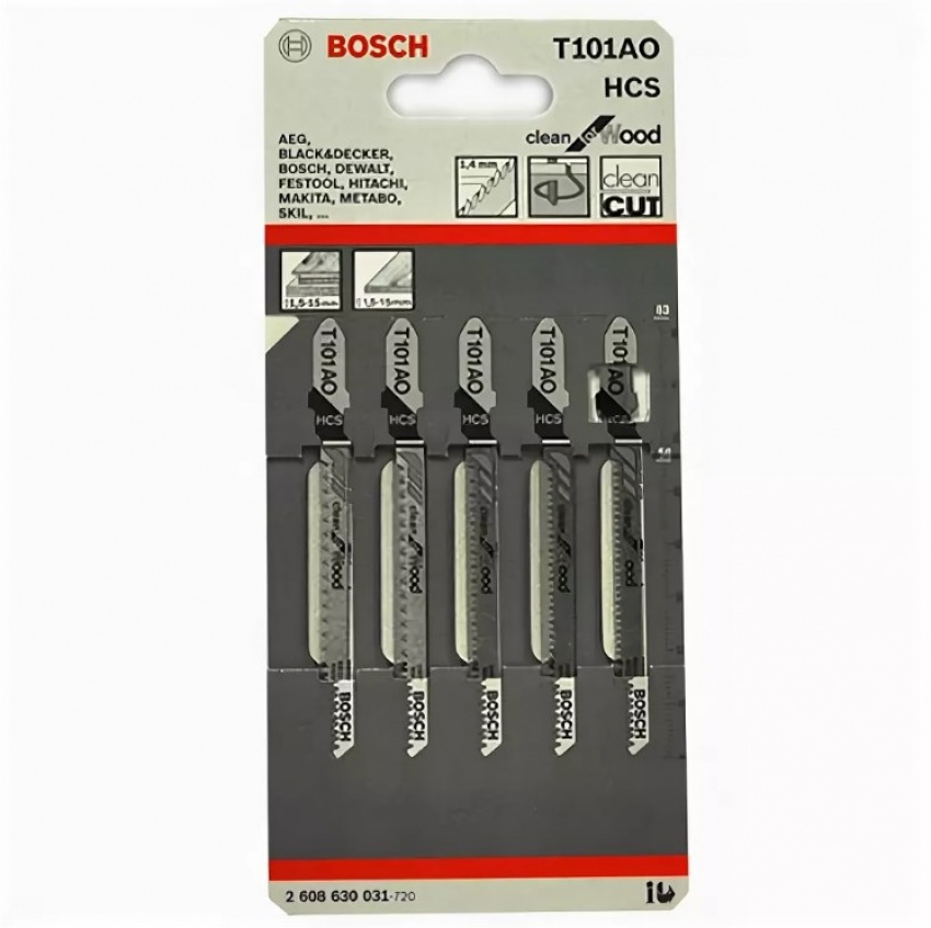 Пилка к лобзику BOSCH T101 AO (5шт планшет)(Цена 1шт)